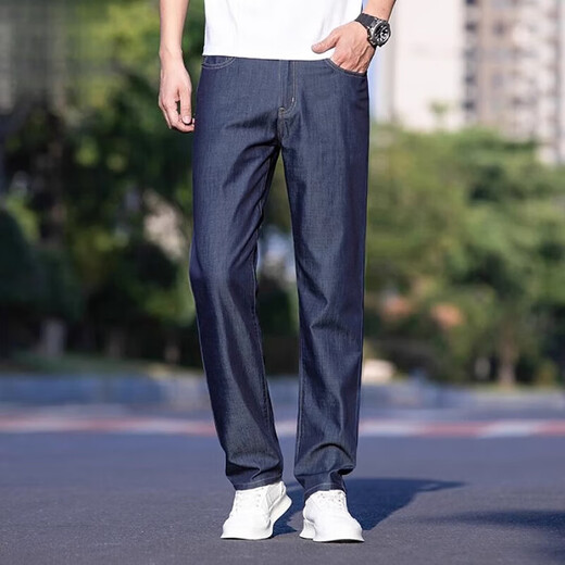 Hailan Home's ice silk jeans men's summer thin cool breathable trousers business straight loose casual pants men 9763 ice silk blue 28