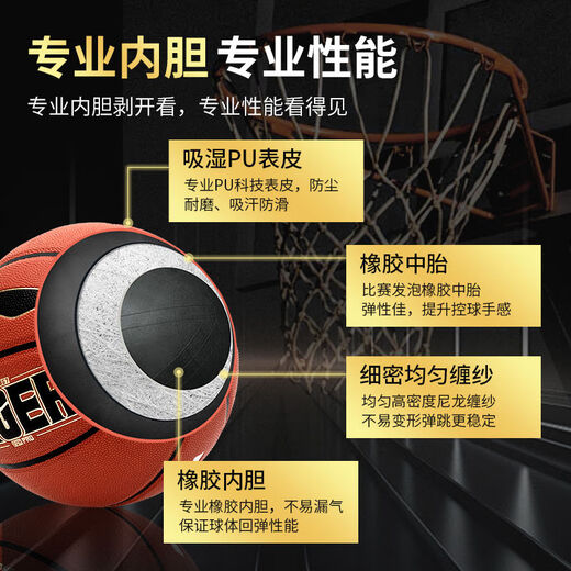 李宁（LI-NING）篮球7号男CBA专用室内外耐磨手感之20K比赛蓝球虎啸系列 虎啸经典版_耐磨PU【LBQK867-42 七号篮球(标准球)