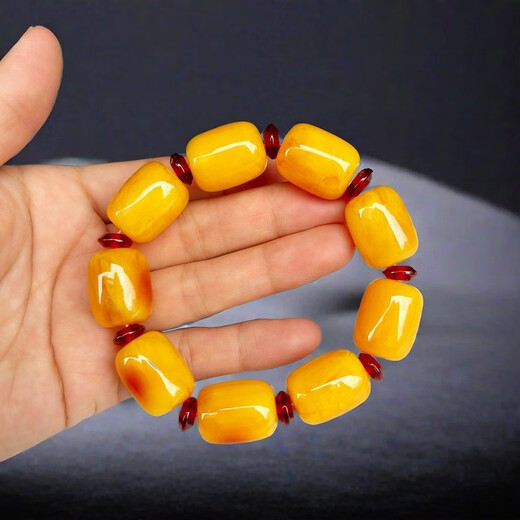 Giventy GEFIODEY natural Polish old beeswax bracelet men's original ore chicken oil yellow amber bracelet beeswax date beads yellow wax stone string about 22*28mm random original ore old yellow amber bracelet gift box