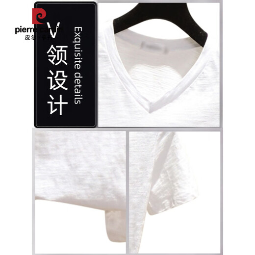 Pierre Cardin Bambus Baumwolle weißes kurzärmeliges T-Shirt für Frauen neu 2025 Sommer koreanischer Stil loser Baumwoll-T-Shirt mit V-Ausschnitt Top 6210 Runden Hals schwarz S 80-90jin [Jin entspricht 0,5 kg]