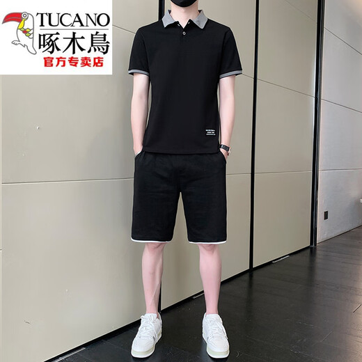 啄木鸟（TUCANO）休闲套装男士夏季短袖t恤polo衫短裤冰丝潮牌棉质帅气百搭上衣服 白色9863（一套） L