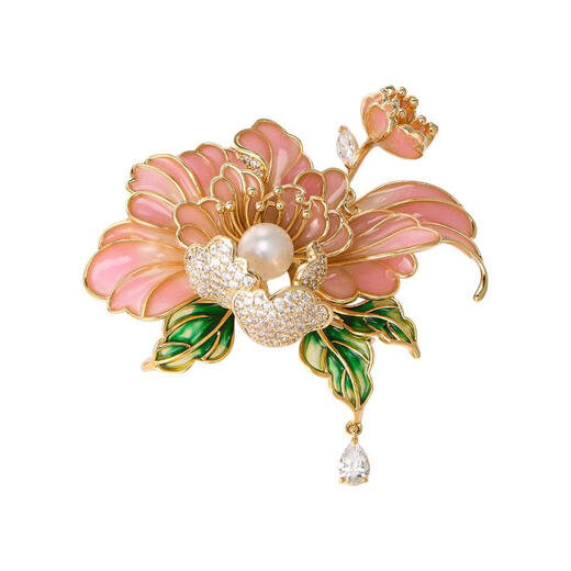 YIBIY classical pink peony flower brooch high-end women's fashion high-end national trend accessories suit coat decorated exquisite trend pink