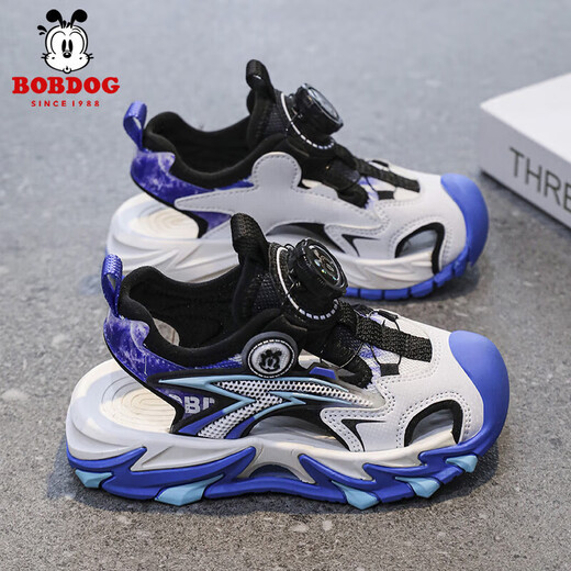 BOBDOG BOBDOG children's shoes boys' sandals handsome soft sole 2025 new summer children's Baotou sports sandals for boys LY900K Black Moon 33 Shoes inner length 21cm