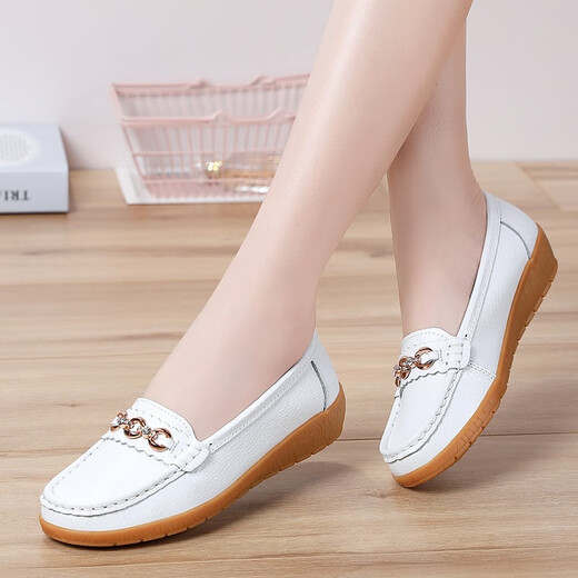 Aokangbai Summer en cuir authentique Chaussures plates pour femmes, semelles de tendon de boeuf, haricots, semelles souples décontractées, chaussures mère d'âge moyen, chaussures en célibataires féminines légères, chaussures Mary Jane Mullerbken infirmières - 6630 chlore 35 chaussures pour femmes 2025 Nouveau style sans les pieds fatigants
