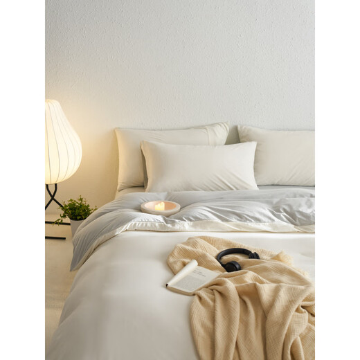 Category A baby-grade knitted cotton four-piece set, sleeping naked, pure cotton Tianzhu cotton 100 cotton quilt cover, bed sheet, fitted sheet, shopkeeper's own use (White Tea Qinghuan) fitted sheet set x 1.5m (5 feet) bed