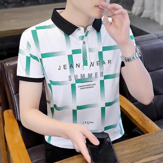 
ROMON casual versatile lapel POLO shirt trendy letter printing men's short-sleeved T-shirt 2025 summer new top F9230 black [quality guarantee] 2XL 135-150Jin [Jin equals 0.5 kg]