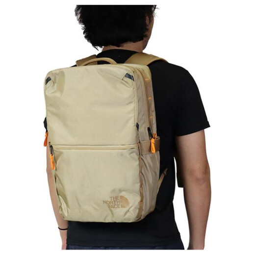 北面（The North Face）品牌Logo拉链开合涤纶（聚酯纤维）双肩包常规男女同款情侣款卡其 卡其色