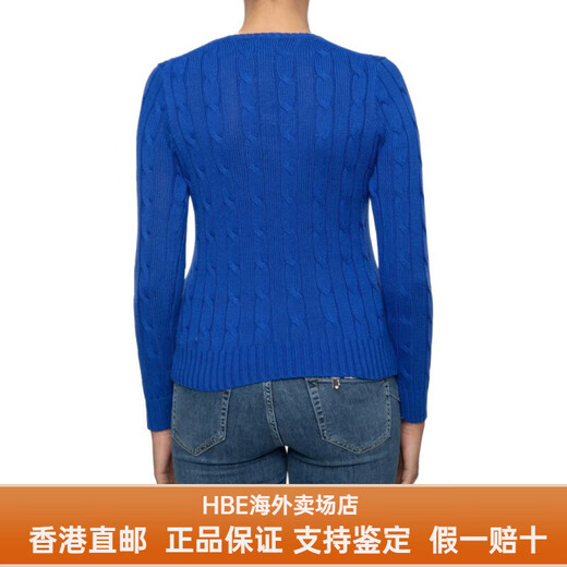 Polo Ralph Lauren拉夫劳伦女士毛衣纯色粗绞花V领针织毛衣女士送女友男友 宝蓝色 M