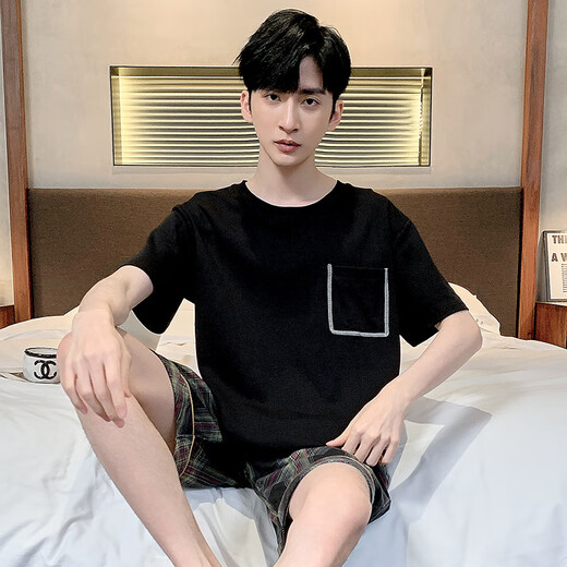 CarsemKeitn夏季男士短袖睡衣薄款棉质休闲加大码青少年家居服男宽松套装夏天 D9928 L 男L