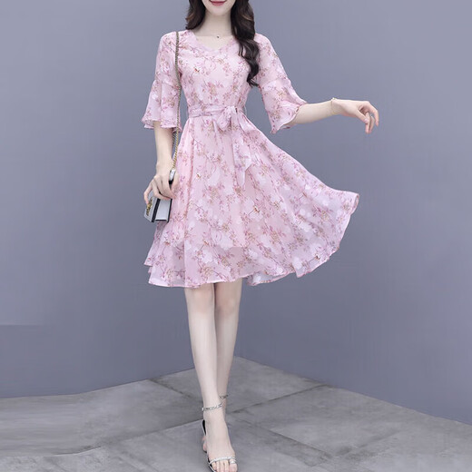 OLJ Robe de marque haut de gamme pour femmes 2025 Été Nouveau tempérament mince petite jupe florale rose 2xl
