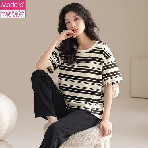 Los pijamas de algodón puro modal para mujeres en verano algodón puro de algodón puro se pueden usar pantalones de manga corta afuera en la primavera y el otoño de la ropa casera (altura de manga corta + pantalones) YZT-9713 m adecuados para (80-100Jin [Jin equivale a 0.5 kg]) desgaste