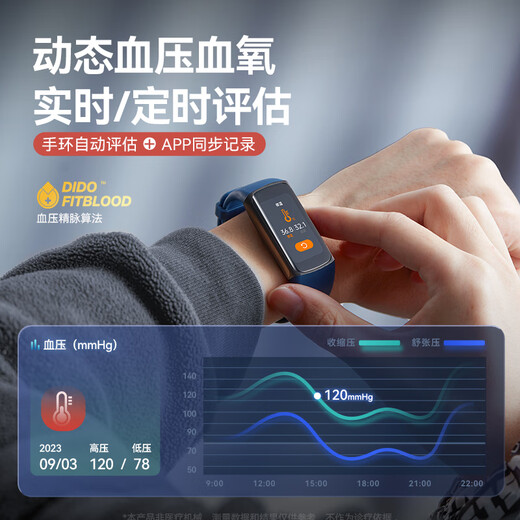 Dido F50S Smart Armband Blutzuckerblutdruckrisikobewertung Blutsauerstoffmesser Herzfrequenzelektrokardiogramm Körpertemperatur Schlafenübungen ältere Gesundheitswache Ring Blue-XFQ