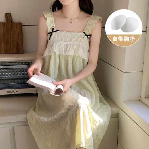 Charge de nuit à manches courtes avec poitrine nuage de coton de couleur solide pyjamas pour femmes en été sweet princess style et peut être porté à l'extérieur des vêtements de maison y671 # abricot m