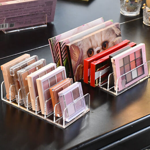 Eye shadow palette storage box powder drawer divider transparent plastic desktop makeup blush cosmetics storage shelf small seven-compartment eye shadow storage rack