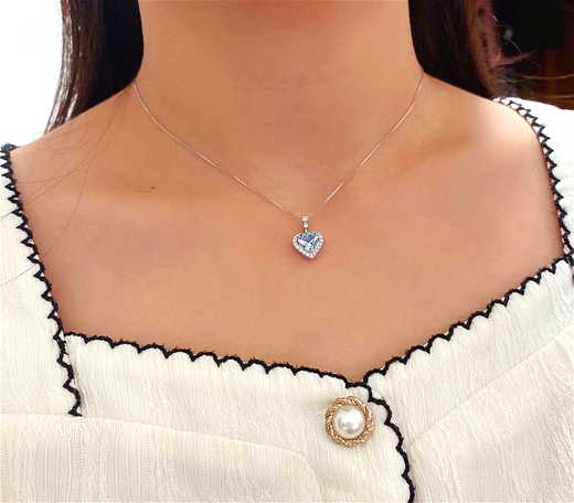 HEEKAIYI Heart of the Ocean Necklace Women's Aquamarine Luxury Jewelry Chinese Valentine's Day Birthday Gift for Wife and Girlfriend Heart of the Ocean Necklace (Main Stone Approximately 1 Carat)