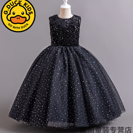 G.Duckkids2025 Sommer -Style Girls Pailletten -Mesh Rock Saum Langer Rock weiße Kleid Performance Kleid Prinzessin Rock Korean Green 120 cm