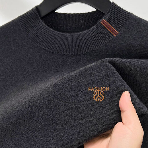 JASONWOOD high-end brand men's pure woolen sweater for men 2025 autumn and winter American solid color simple round neck thickened soft sweater high-end earl red brand straight hair M recommendation 90-120Jin Jin equals 0.5 kg