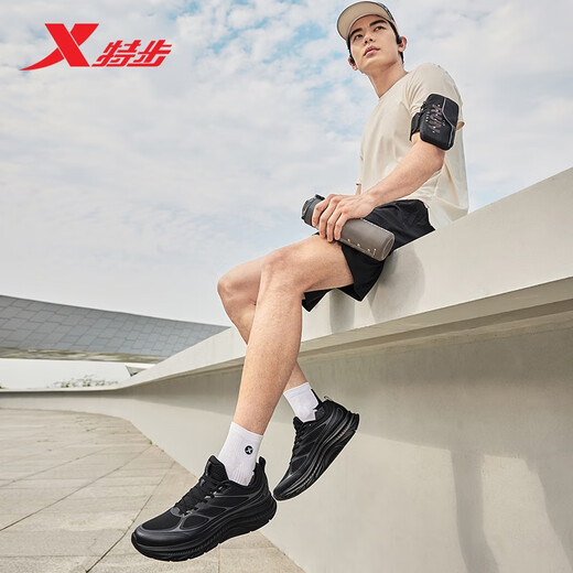 Xtep Qingyue FW men's running shoes sports shoes winter new mesh breathable lightweight shock-absorbing men's casual running shoes black