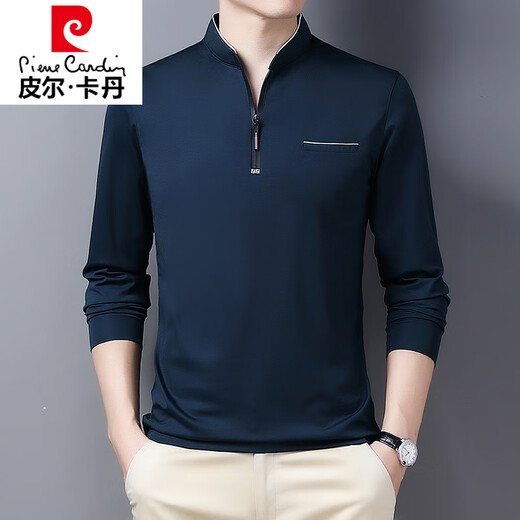
Pierre cardin men's long-sleeved T-shirt 2025 autumn new trendy loose top casual stand collar sweatshirt men's light luxury 6625 black plush M [90-110Jin [Jin equals 0.5 kg]]