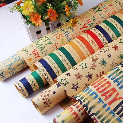 Qilicai Kraftpapierpapier Blumenstrauß Geschenkpapier Kinder Geburtstag Geschenkpapier Geschenkbox Vintage Bag Book Kruste Papier Englisch Blumenpapier Kraftpapier Zufällige 10 Stück für doppelseitige Klebe
