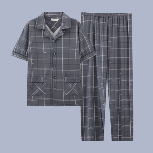 TTPMER男士夏季睡衣短袖长裤薄款大码家居服套装 G3881蓝色(短袖) 190 3XL【建议160-190斤】