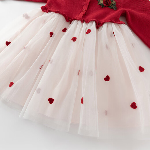 David Bella children's dress spring dress girls sweater mesh long sleeve red New Year's dress children's dress