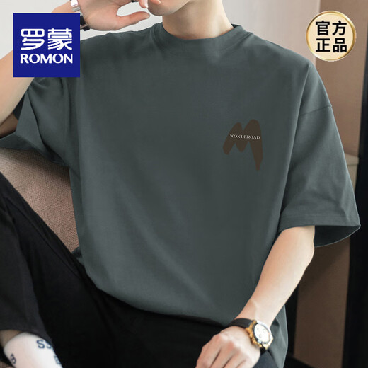 罗蒙（ROMON）260g美式重磅t恤男短袖纯棉圆领上衣服夏季潮流宽松半袖体恤 M09-694粉色 XL 【140-160斤】