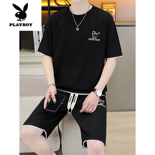Playboy (Playboy) High-End-Casual-Sportanzug für Herren-Sommer-Shorts mit atmungsaktivem T-Shirt für Herren-Sommer-Teenager [SET] 6182 Aprikosenfarbe 2xl (Empfohlen 155-175jin [Jin gleich 0,5 kg]))