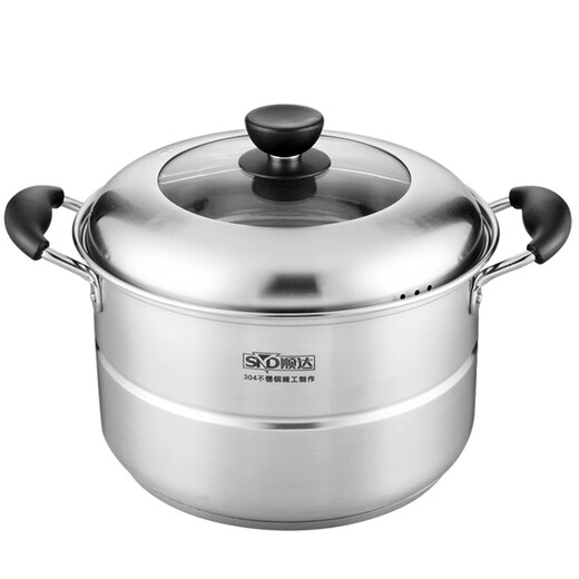 Shunda household 304 food grade stainless steel thickened single layer steamer 26cm cooking pot 24cm soup pot induction cooker universal Item No. <SDF-9311> 1 layer - diameter 26cm 304 food grade stainless steel
