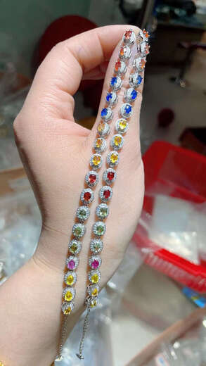 VZZS natural color sapphire bracelet s925 silver inlaid with sapphire color treasure full of rainbow color women's bracelet bracelet