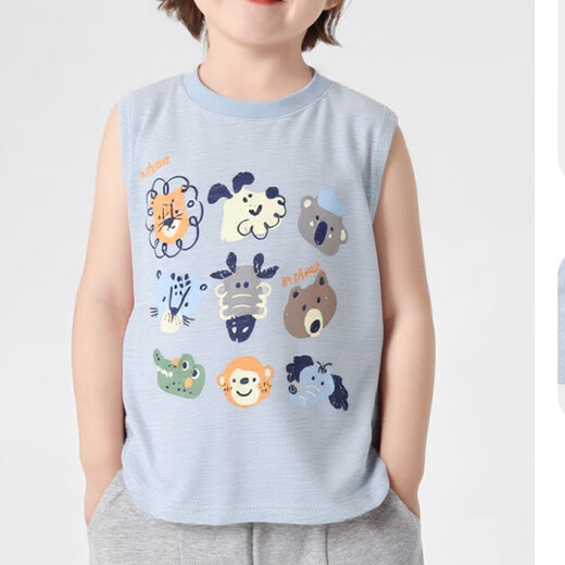 Uniqkuku [same style in the mall] boys' summer vest sleeveless shirt summer thin children's clothing children's top baby clothing U15911 white short-sleeved 90 cm