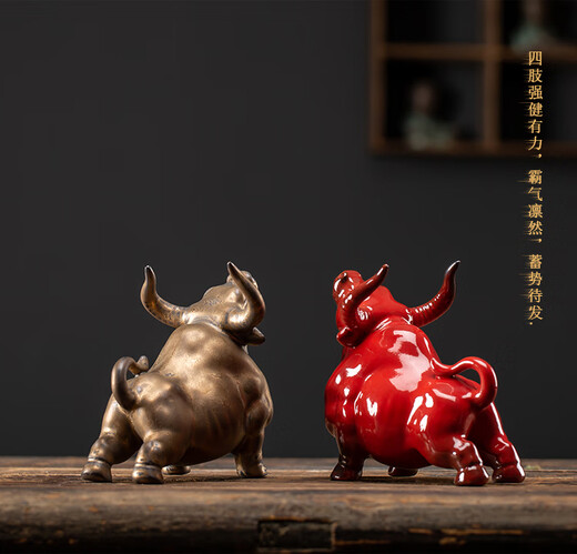 Ceramic fengshui búfalo pequeños adornos para atraer riqueza sala de estar china oficina de la oficina decoración del escritorio del escritorio del zodiaco regalos de la artesanía del zodiaco, magnífica caja de regalo extra grande [azul]