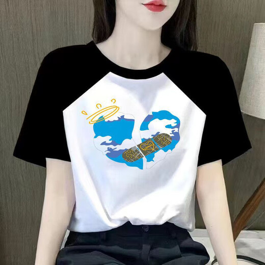 FHHUABD Été Nouveau t-shirt à manches courtes Raglan pour femmes coréennes T-shirt Contrast Slimage Contrast A-1278 M