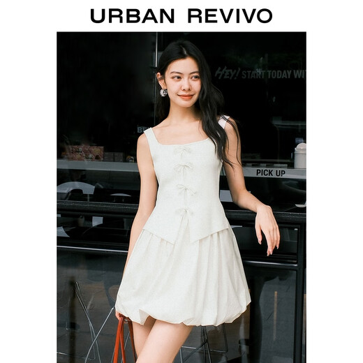 UR2025夏季新款女装蝴蝶结饰花苞无袖针织连衣裙UWG950140 本白 S