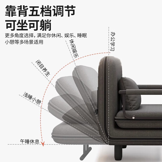 SOXW德国沙发床折叠床躺椅午睡办公室单人床两用电脑椅子家用午休 【65cm 】深灰色-送1抱枕