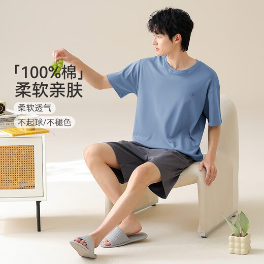 
Catman (MiiOW) men's short-sleeved pajamas men's summer summer large-size boys' home clothes pure cotton suit for outside wear 2025 new model 13603 L