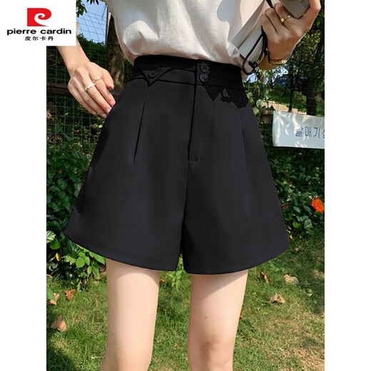 Pierre Cardin Summer Thin Casual Anzug Shorts Damen 2025 Neue hochverzögerte Schlampe A-Line Chiffon Wide-Big Hosen Black 7170 S
