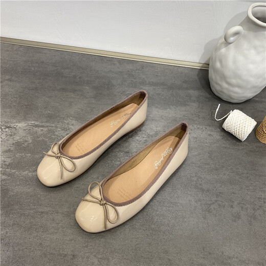 Huili Jun Doudou Single Schuhe Frauenschuhe 2025 Neue Sommer Vielseitige Bowlicht Mund Ballett Schwangere Frauen flache Schuhe J683-4 Schwarz 35
