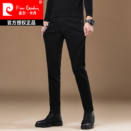 皮尔卡丹（pierre cardin）品牌高端纯黑色牛仔裤男夏季薄款修身小脚潮牌弹力韩版休闲裤子 KNQQ1048黑灰色 28 2.1尺
