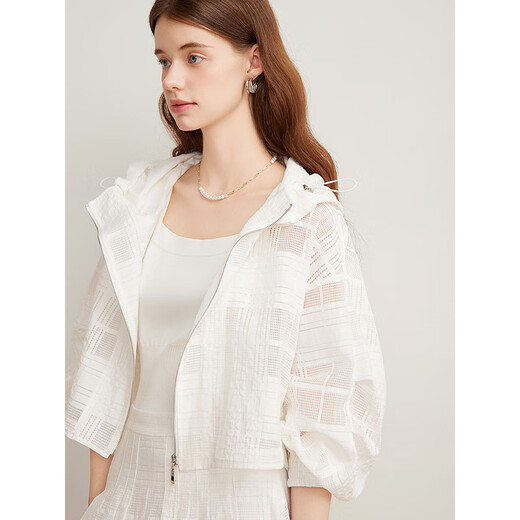 Yiner Goodland Beauty Women's Clothing 2025 Sommer neuer lässiger Style Spitze Kapuze -Jacke Dünne Loose Style White L.