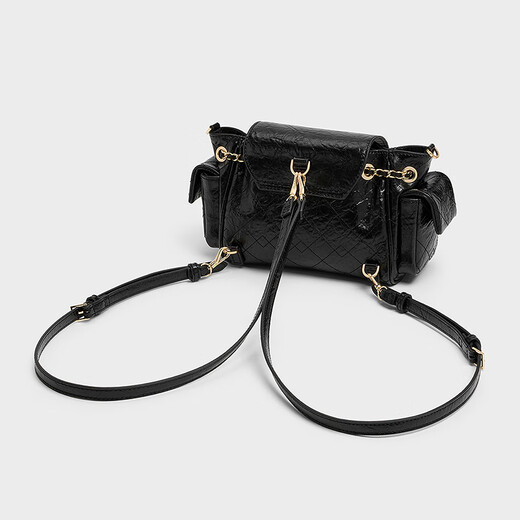 Charles / Keith25 Automne Nouveau produit Huile d'huile Cuir en cuir Aaisselle Diamond Sac à dos Sac à dos CK2-60782702 Black S