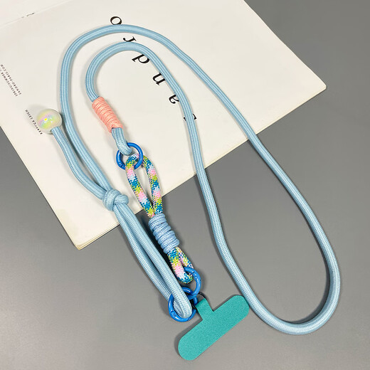 Mi Linghui mobile phone lanyard hanging neck mobile phone case mobile phone chain lanyard mobile phone rope crossbody can be carried as a shoulder strap one-piece mobile phone chain anti-lost adjustable long multi-functional braided anti-lost artifact blue pastel crossbody adjustable lanyard + cyan T piece