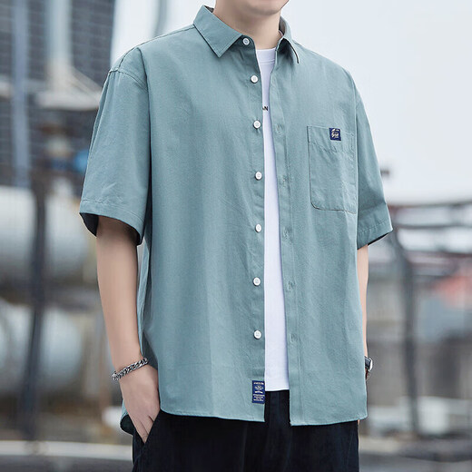 Pure cotton loose version summer new short-sleeved shirt men's casual workwear thin shirt mid-sleeve versatile jacket outer wear military green GF20315/2216 3XL recommended 165-180Jin Jin equals 0.5 kg Pure cotton loose version summer new short-sleeved shirt men's casual workwear thin shirt mid-sleeve versatile jacket outer wear military green GF20315/2216 3XL recommended 165-180Jin Jin equals 0.5 kg