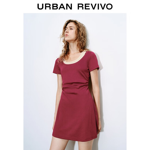 Ur [HOT] 2025 Summer NUEVA Mujer el vestido falso de dos piezas de dos piezas contrastante UYV750060 BURGUNDY M