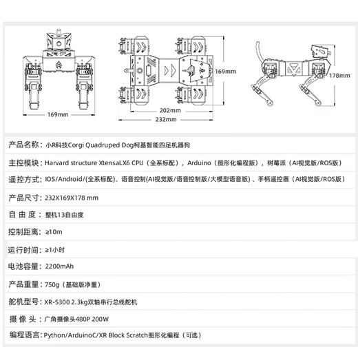 Little R Vierbeinige Bionische Roboterhund Ros Mechanischer Hund Ai Vision Ros Raspberry Pi Voice Intelligent Kratzer Grafische Arduino Intelligente Roboter Python Programmierung ai Vision Version