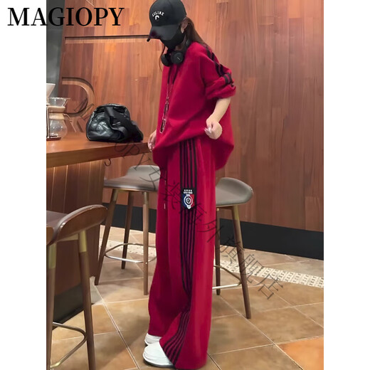 MAGIOPY国际奢侈高档品牌美式潮牌休闲运动套装女2025春季款宽松洋气红色 红色两件套 S(100斤以内)