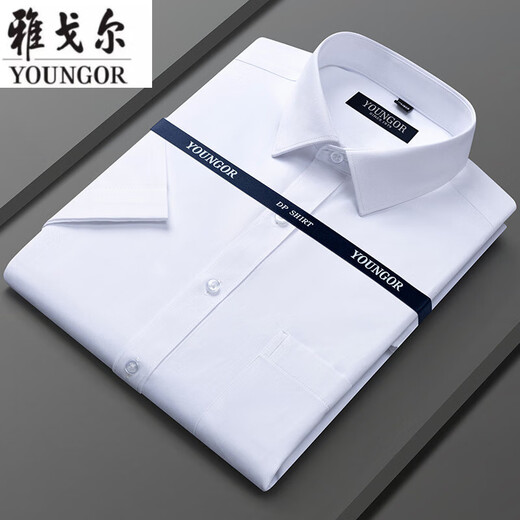雅戈尔旗舰官方店短袖衬衫男中年高端休闲商务职业免烫有口袋白衬衣透气 DX6636【蓝白细纹】 40 【建议130-145斤】