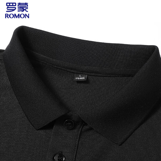 ROMON long-sleeved T-shirt men's POLO lapel solid color top bottoming shirt business casual inner wear for men black XL