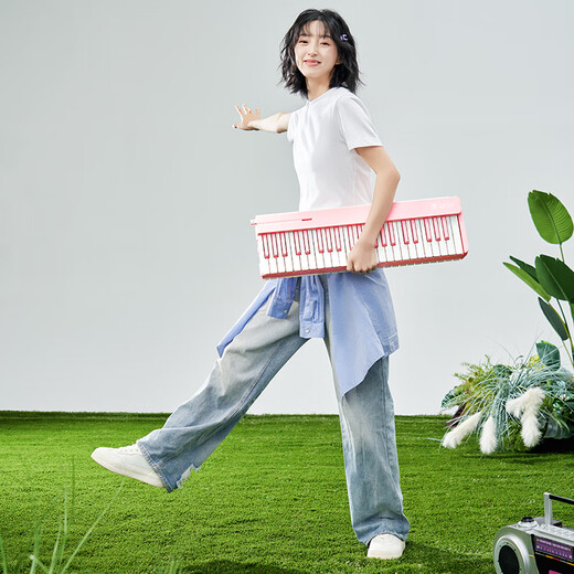 星海弹弹电子琴88键便携折叠琴成人儿童通用款考级初学者家用智能电子钢琴 ZB100p少女粉＋原装琴包