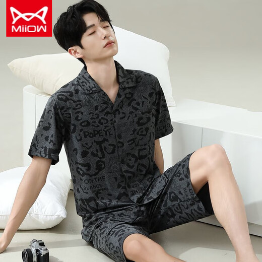 Catman Miiow Pyjamas Herren Sommer kurzärmelige Kurzfilme Sommer-Dünner Herrenstil für Männer können an der Außenseite lose und ungezwungene große Heimkleidung 6630 Männerstil M Standard getragen werden (High 165100 Jin [Jin gleich 0,5 kg]))